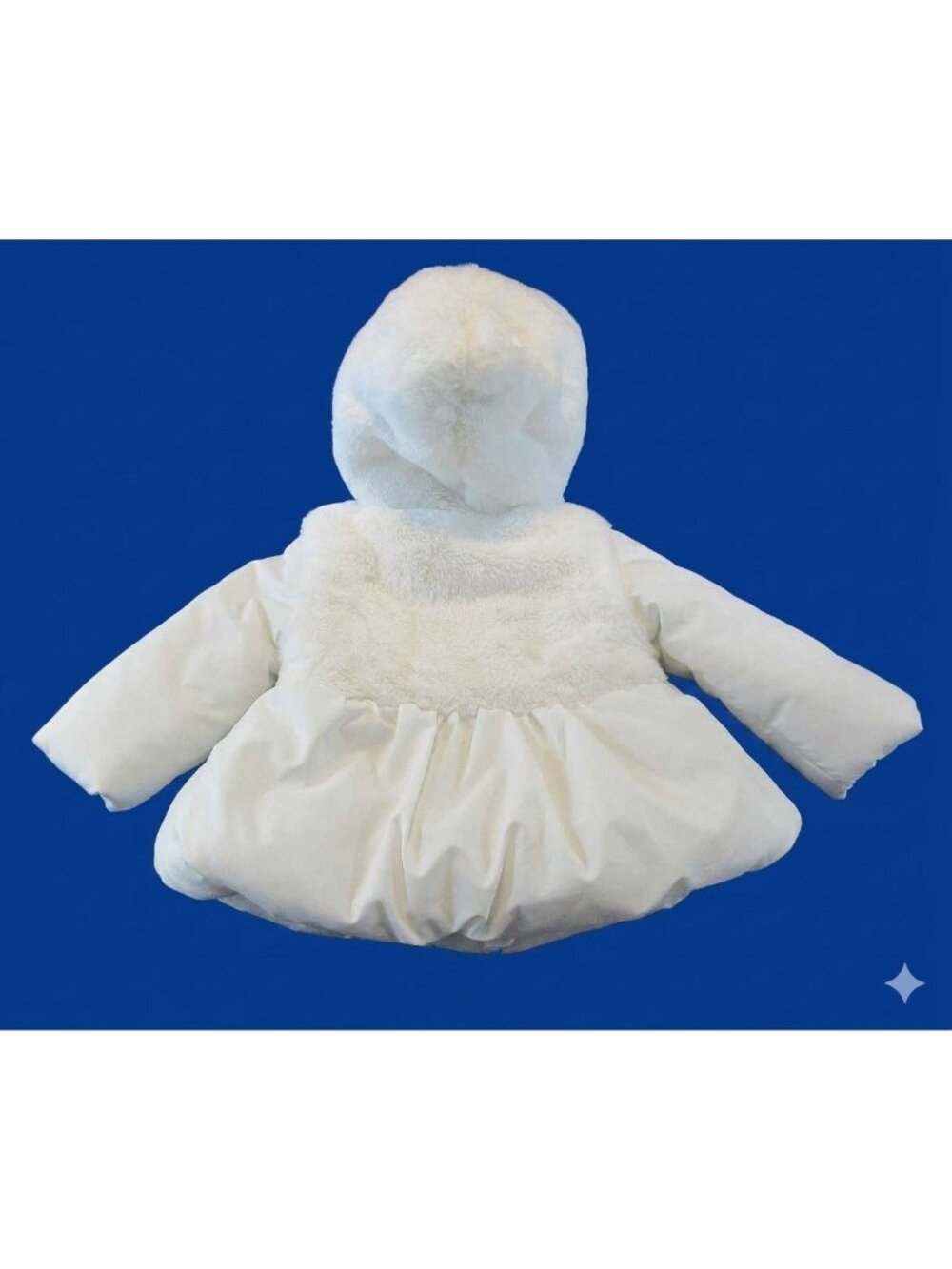 Little Me Baby Girls Ivory Faux Fur Hooded Jacket With Bow Size 12 Months - Picture 2 of 7
